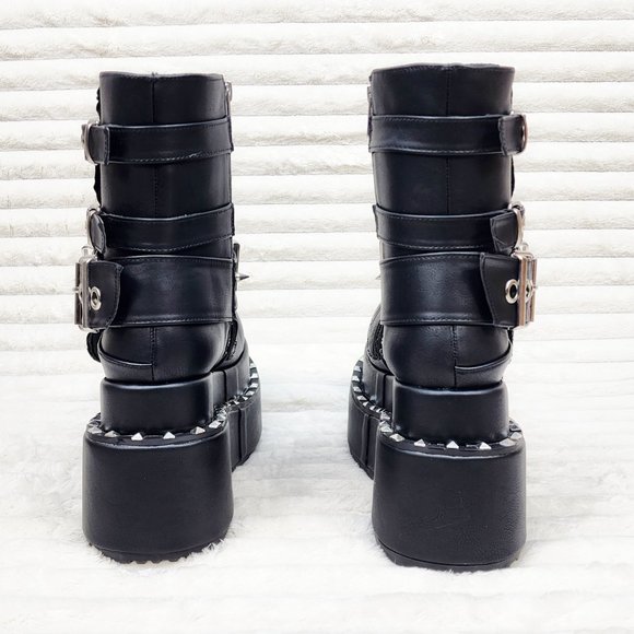 Stud & Skull Patch Black Matte Bear 150 Platform Ankle Boots Goth Punk Rave - Picture 4 of 15